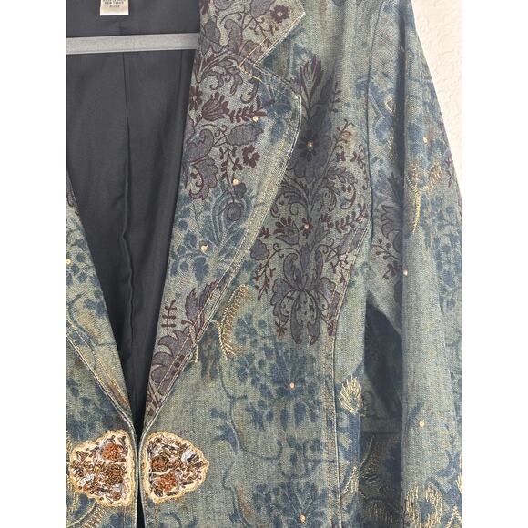 Chico’s Embellished Denim Blazer Women’s
 Size 12 - Picture 5 of 13